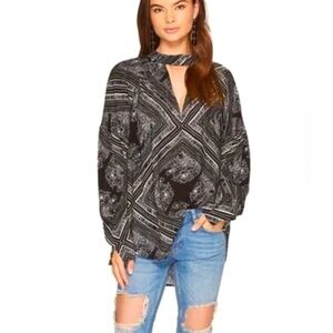 Free People Boho Oversized Walking On A Dream Tunic Top Long Sleeve Keyhole Sz S